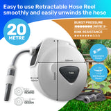 Garden Greens 20m Retractable Hose Reel Spring Loaded Swivel & Rewind Design- FREE SHIPPING